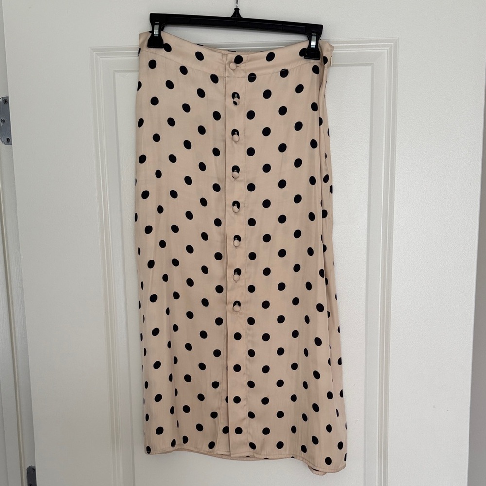 Free People Beige and Black Polka Dot Midi Skirt
